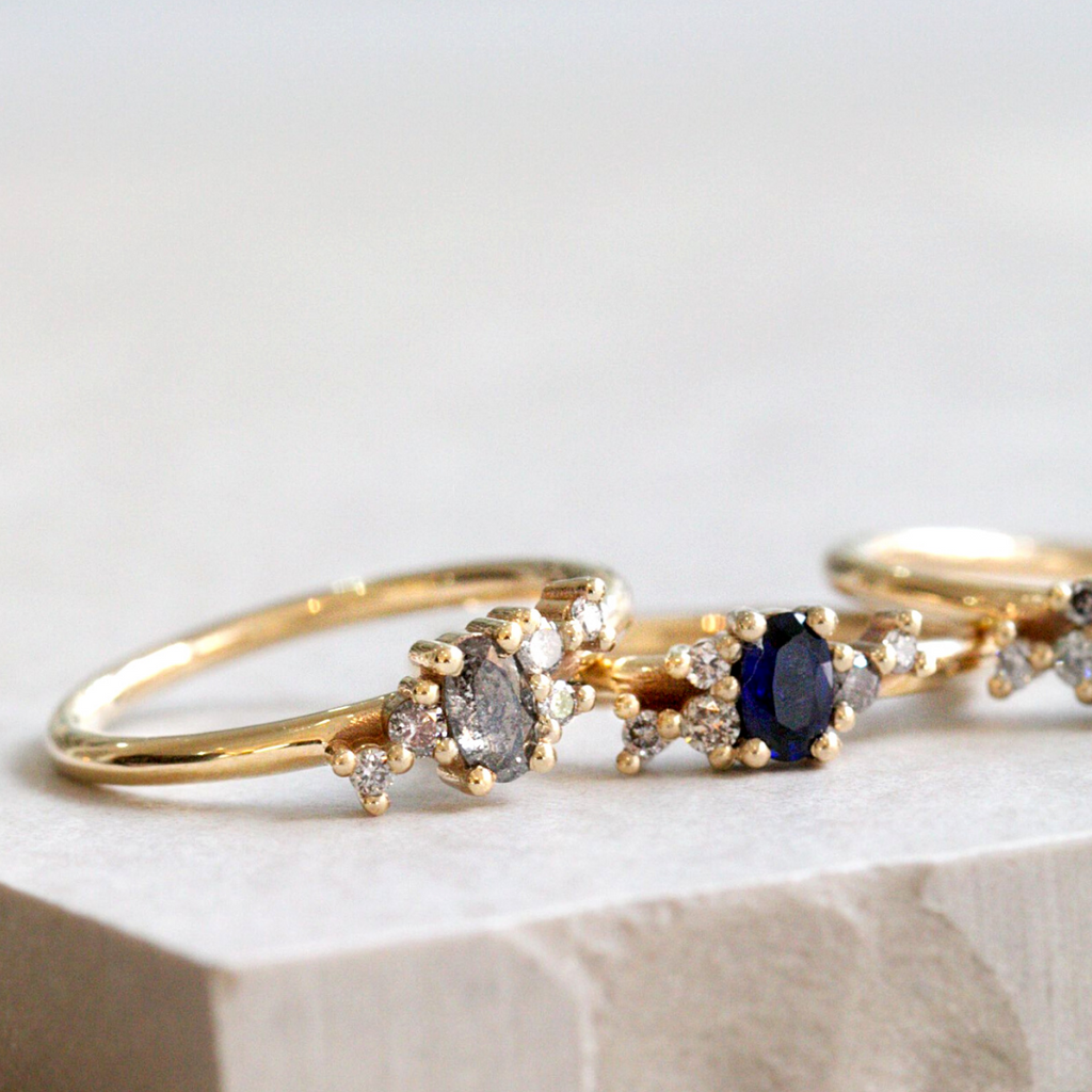 promise rings in 9ct solid gold with diamonds and sapphires