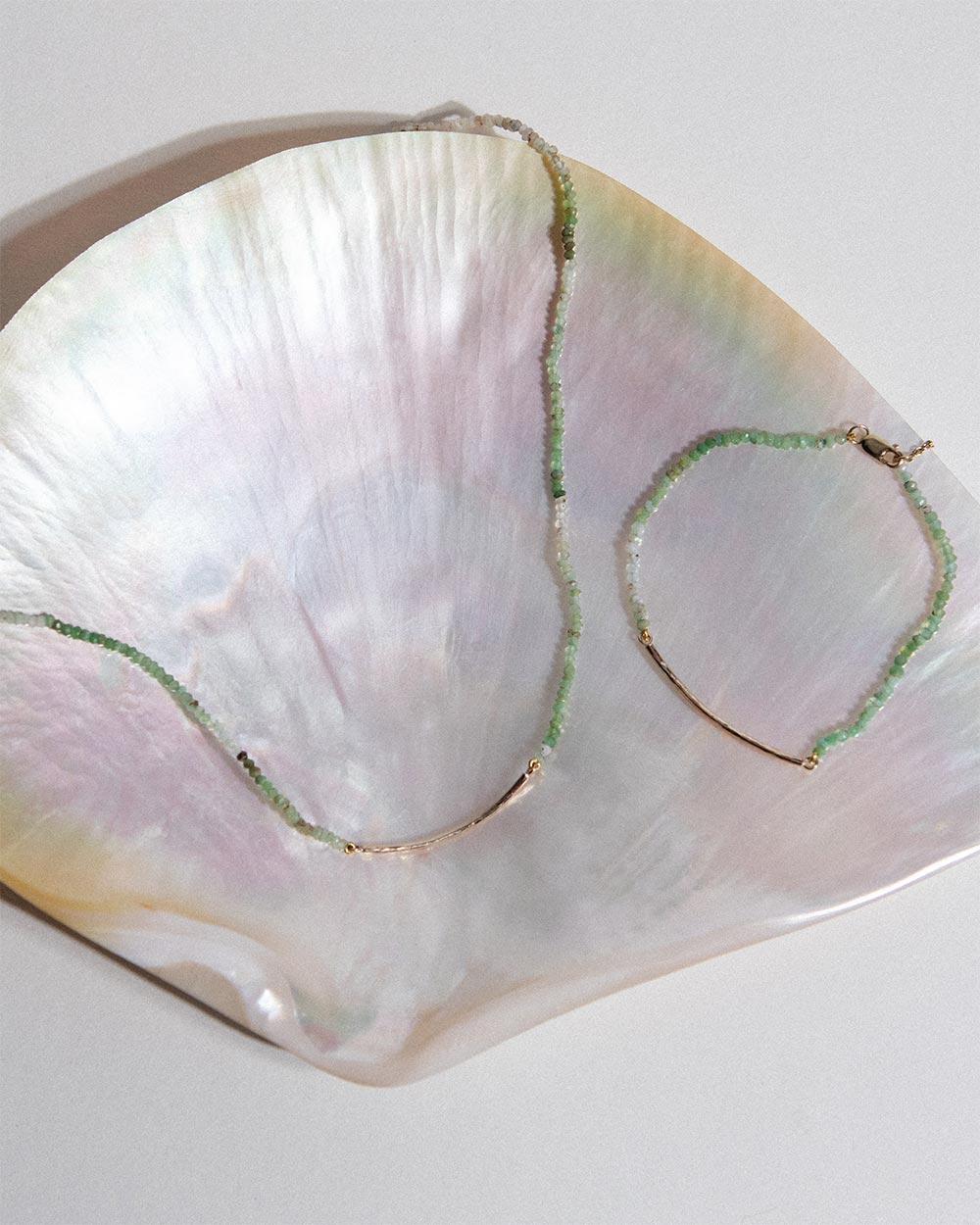 Milos Chrysoprase Beaded Bar Necklace and Bracelet Set