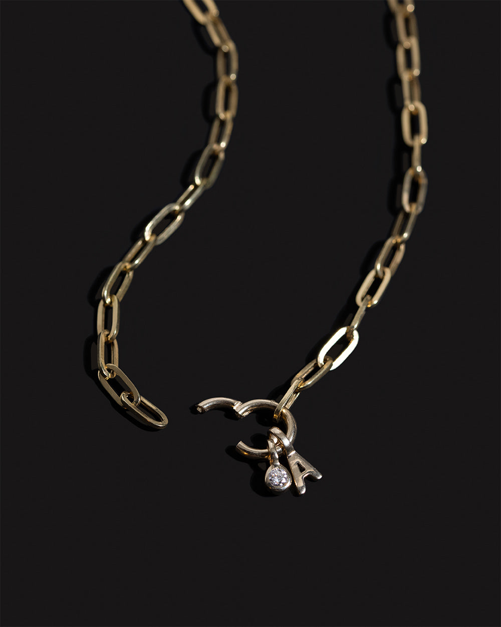 Paper Chain Initial Diamond Charm Necklace