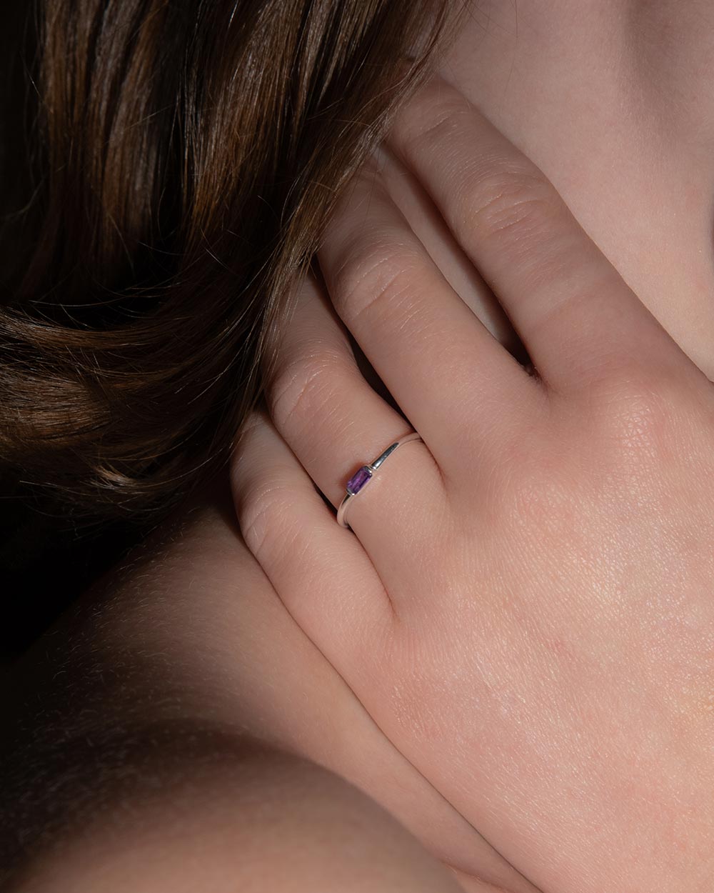 February Amethyst Birthstone Baguette Ring