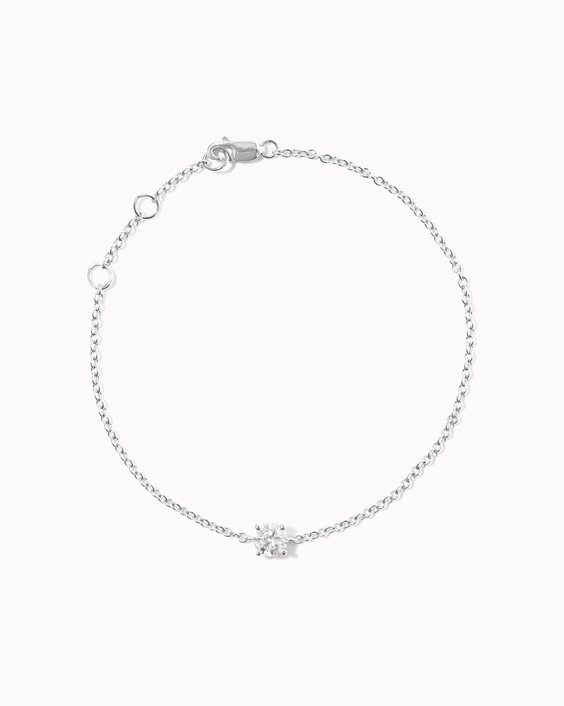 Recycled 9ct solid white gold bracelet with white round diamond handcrafted in London by Maya Magal London