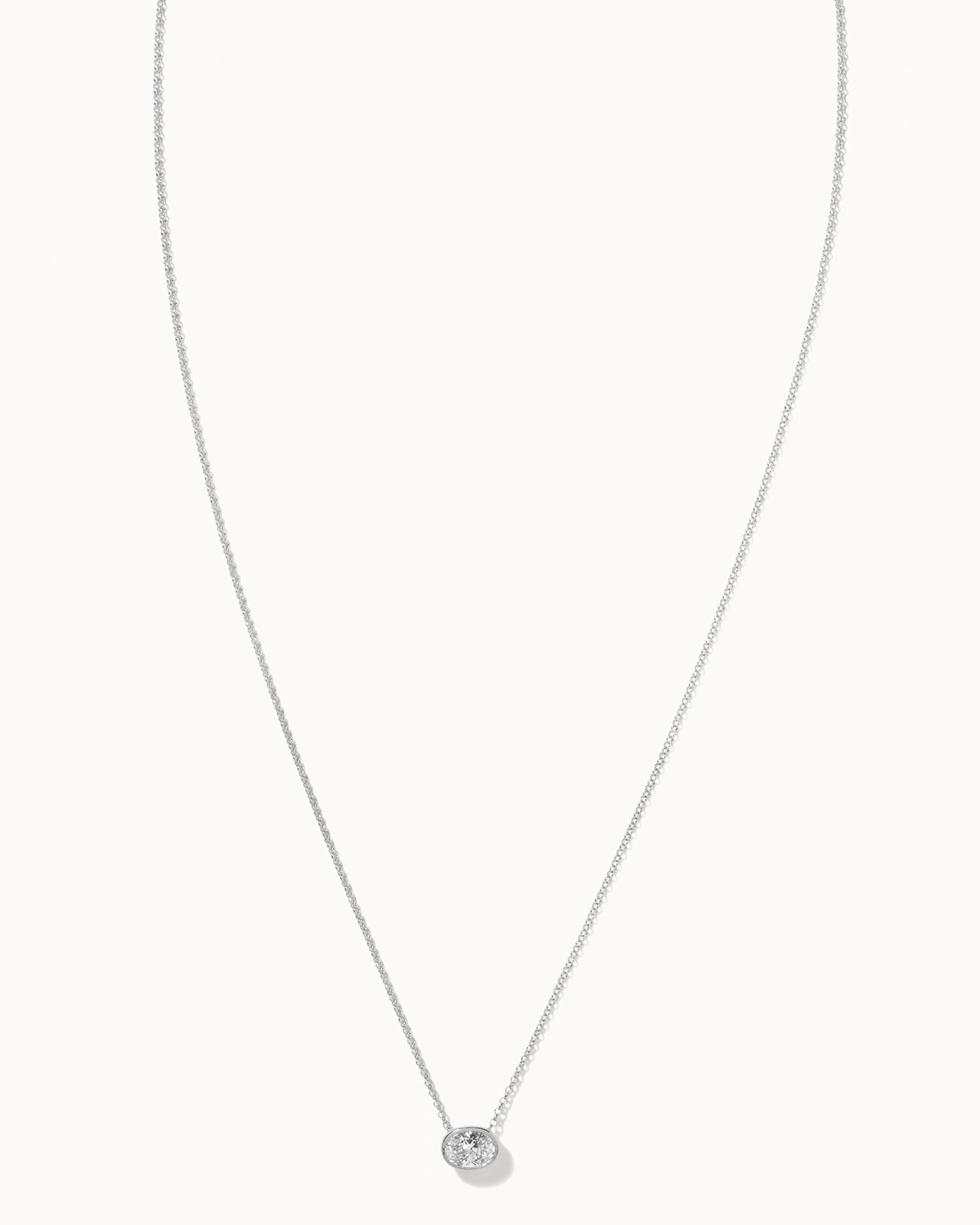 recycled 9ct solid white gold chain with oval cut lab grown white diamond handcrafted in London by Maya Magal