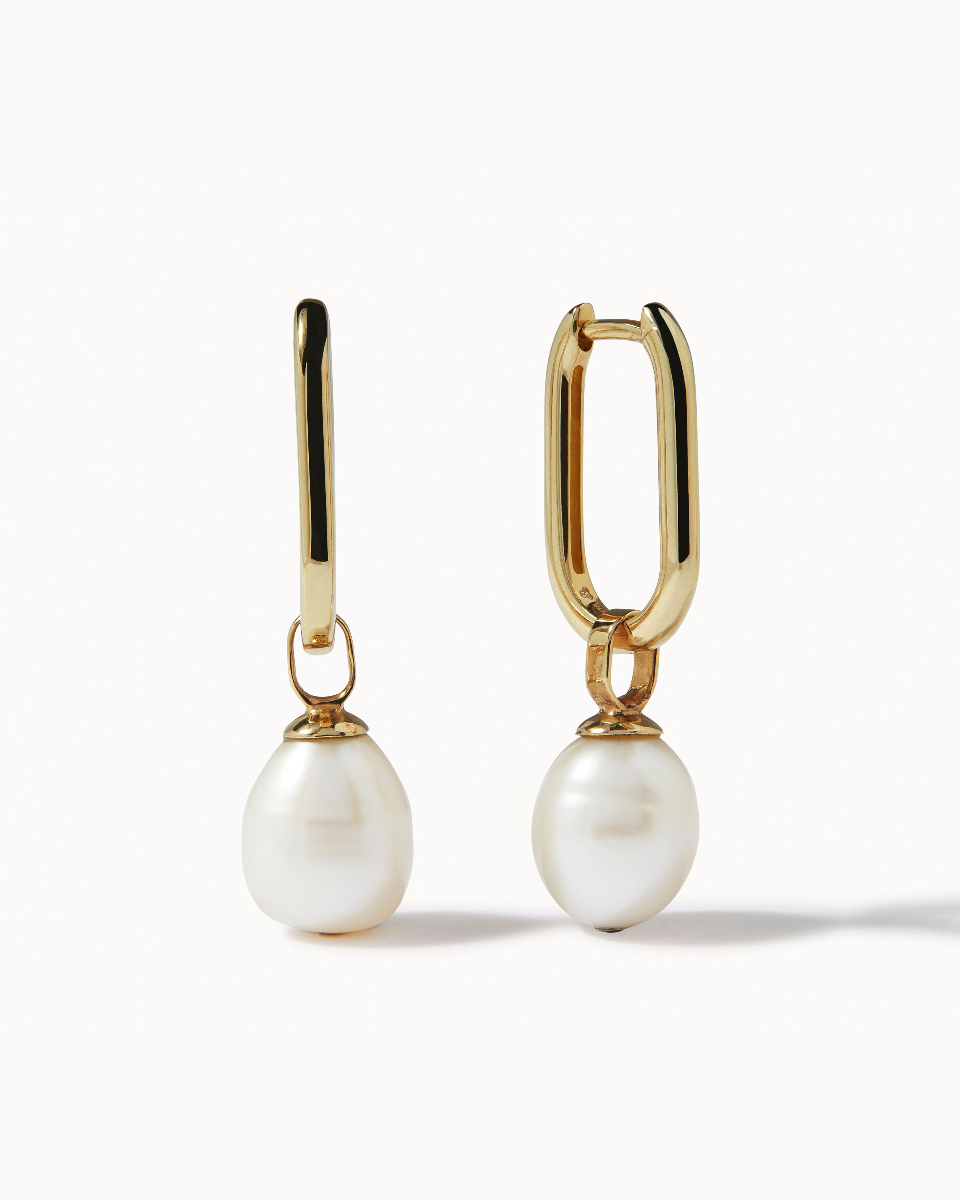 Solid Gold Pearl Hoop Earrings