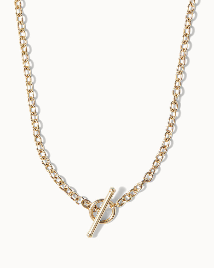 maya magal london T-Bar and Loop layering chain necklace crafted with recycled 9ct solid gold