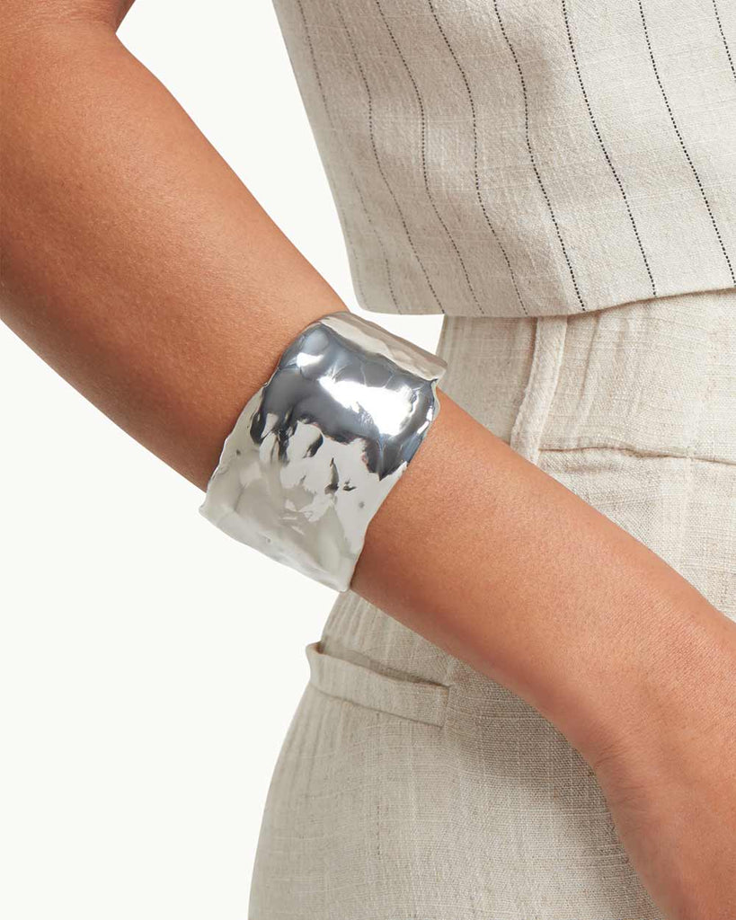 one of a kind cuff bracelet in recycled sterling silver handcarved by maya magal jewellers