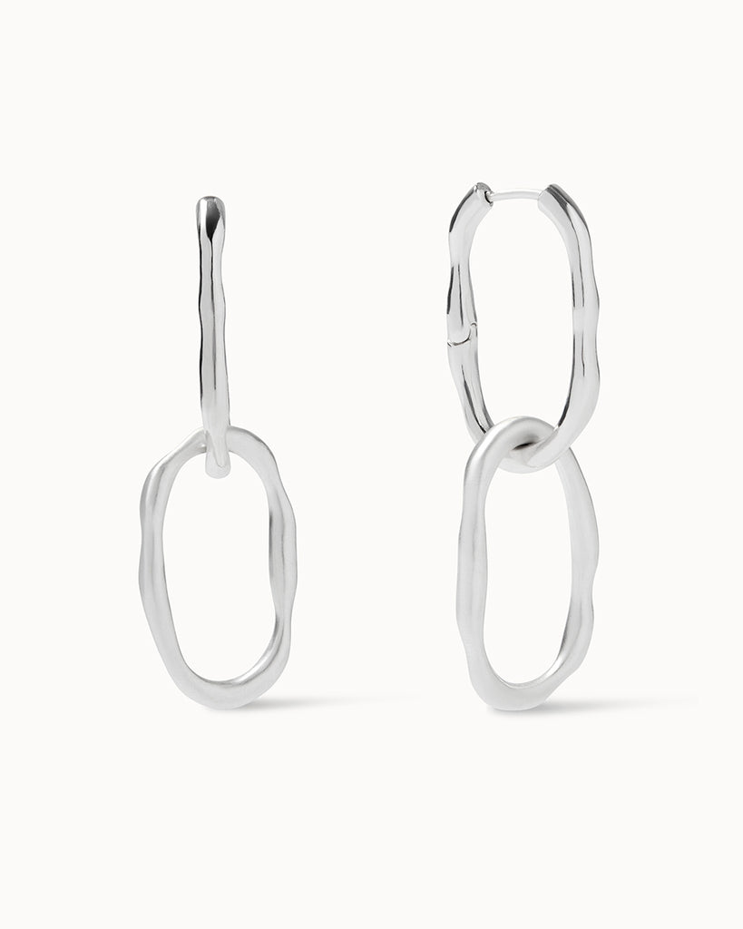 recycled silver link earrings with matte and shiny finishes handmade by maya magal london