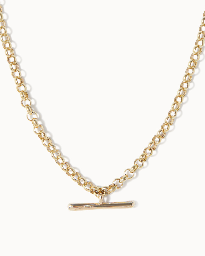 Maya magal london handcrafted T-Bar and belcher chain necklace made in London with recycled 9ct solid gold