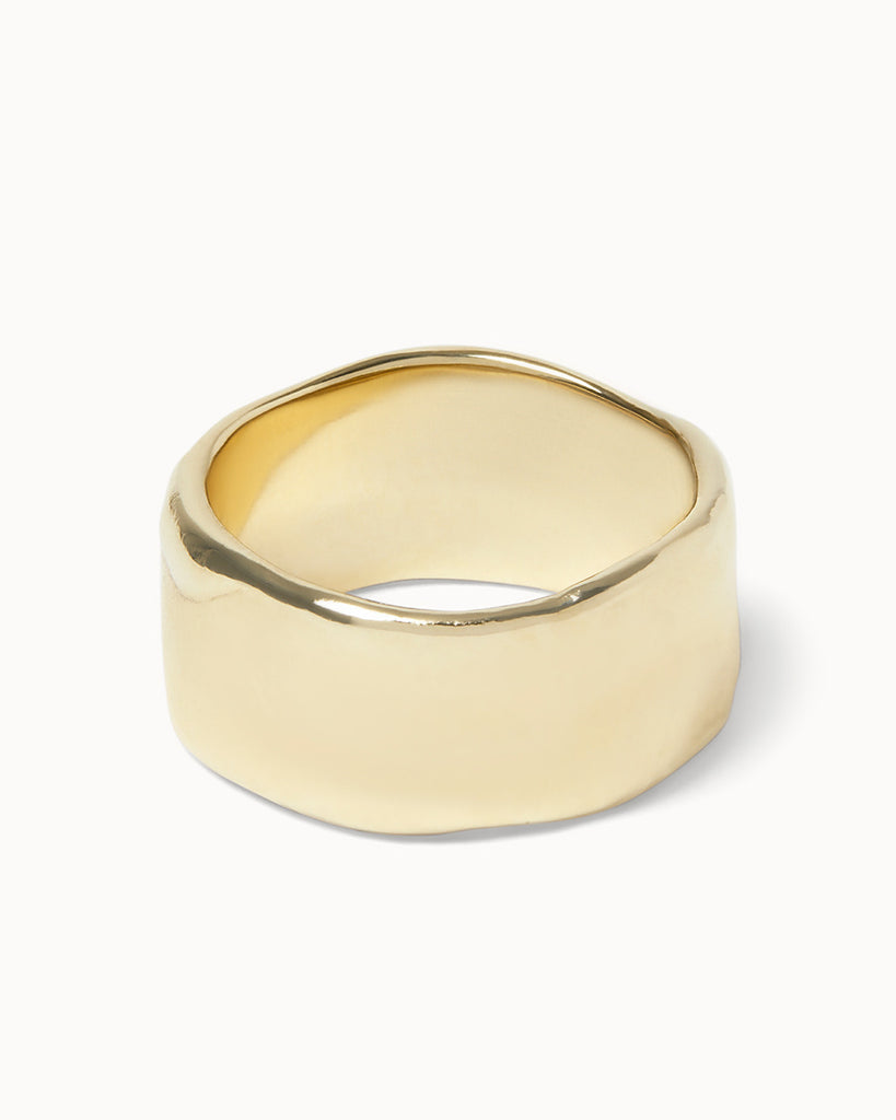 Recycled solid gold wide band ring handmade in london by maya magal jewellery