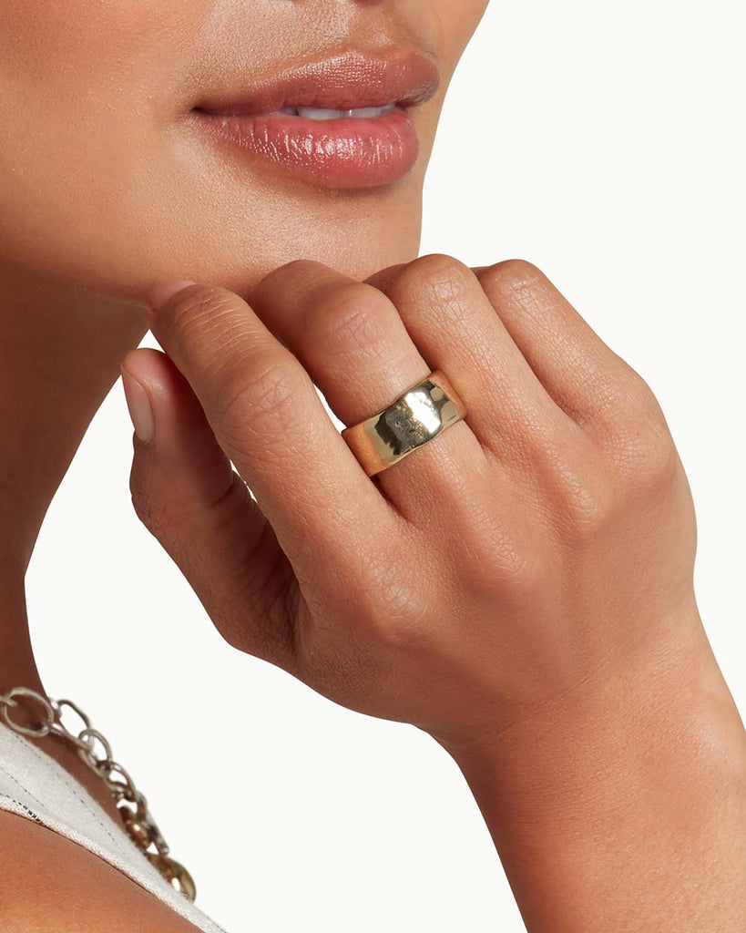 organic solid gold wide band ring sustainably made by maya magal london
