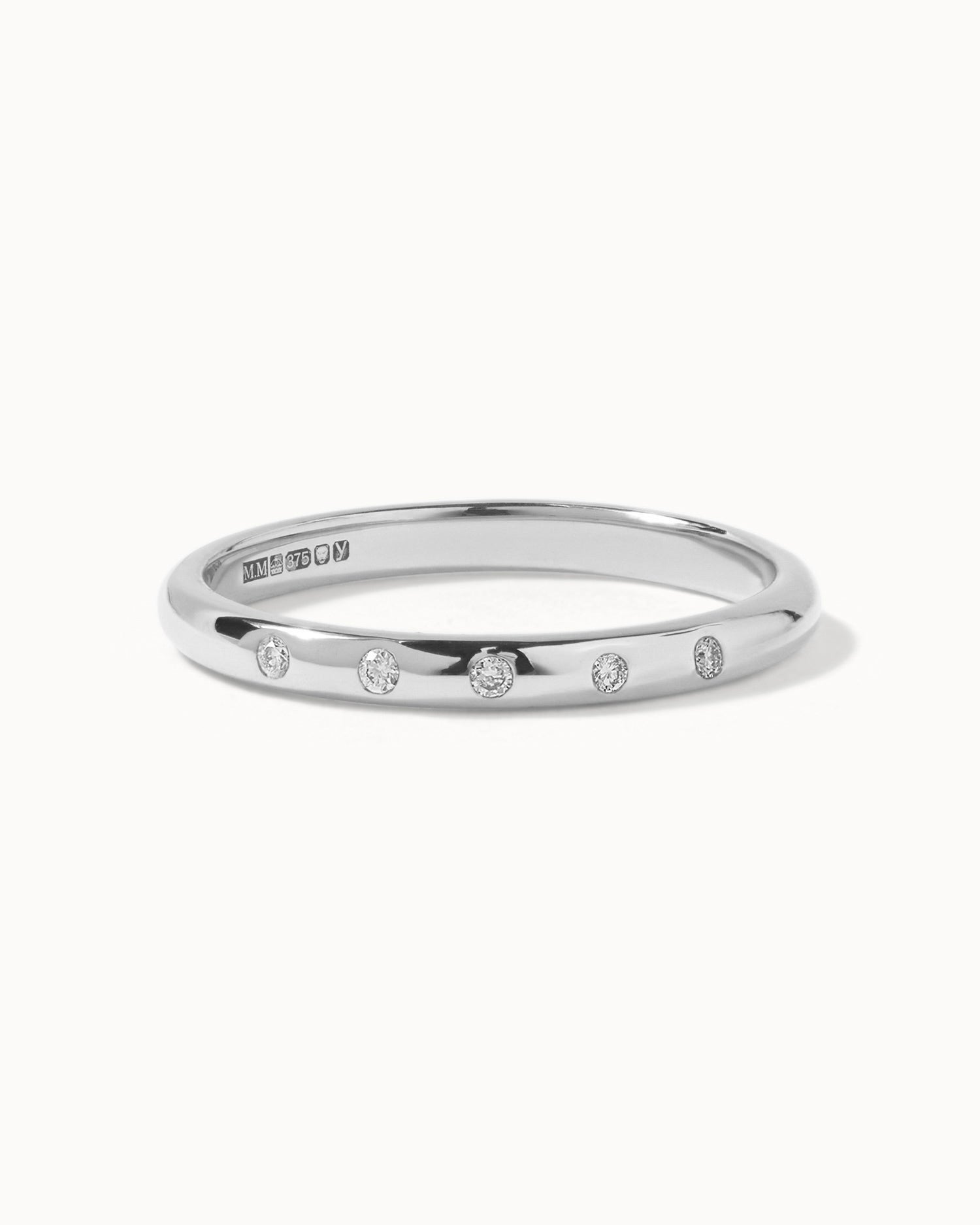 Solid White Gold Five Stone Diamond Band Ring