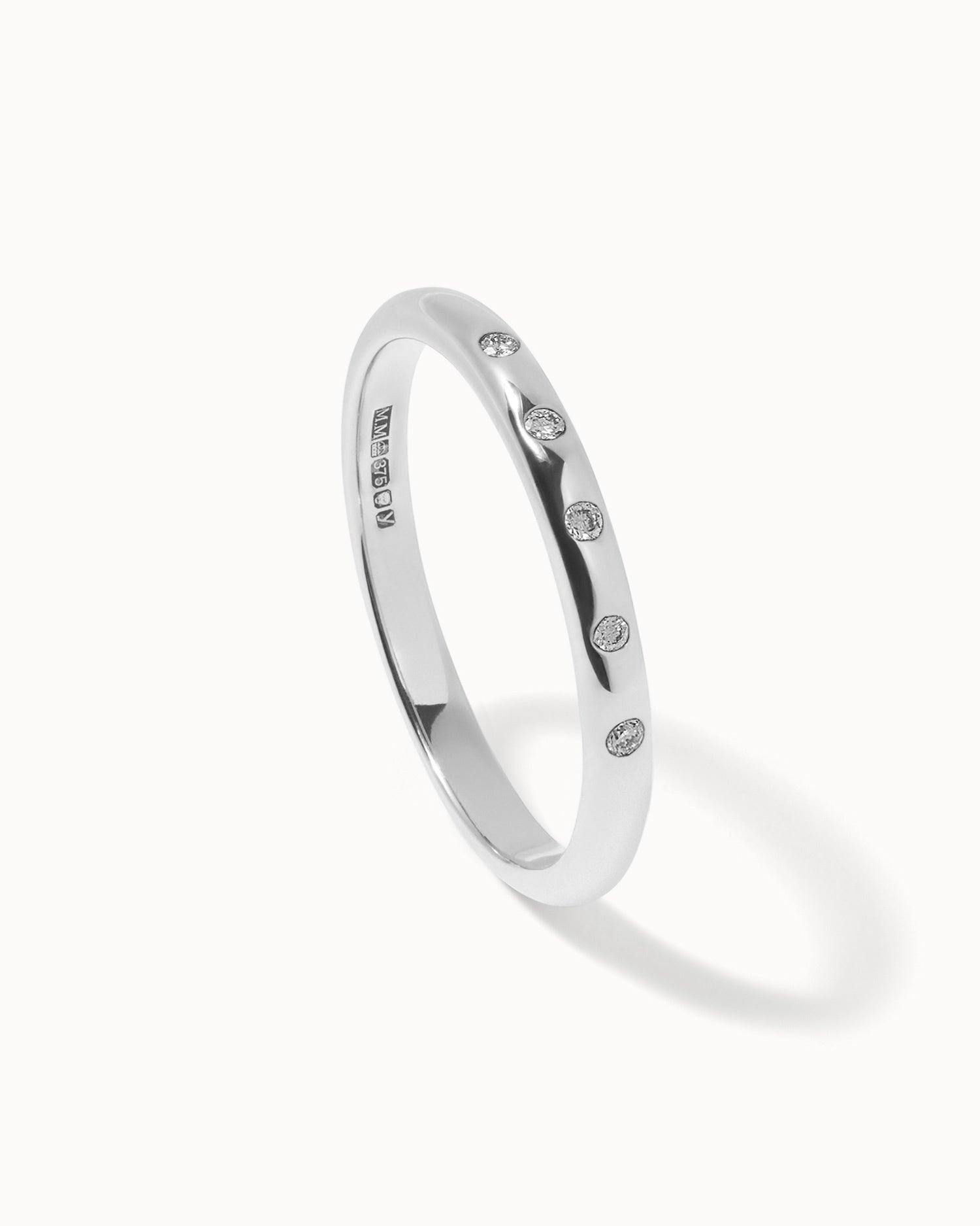 Solid White Gold Five Stone Diamond Band Ring