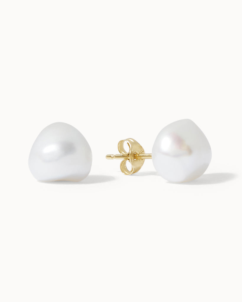 9ct Solid Gold Pearl Stud Earrings handmade in London by Maya Magal sustainable jewellery brand