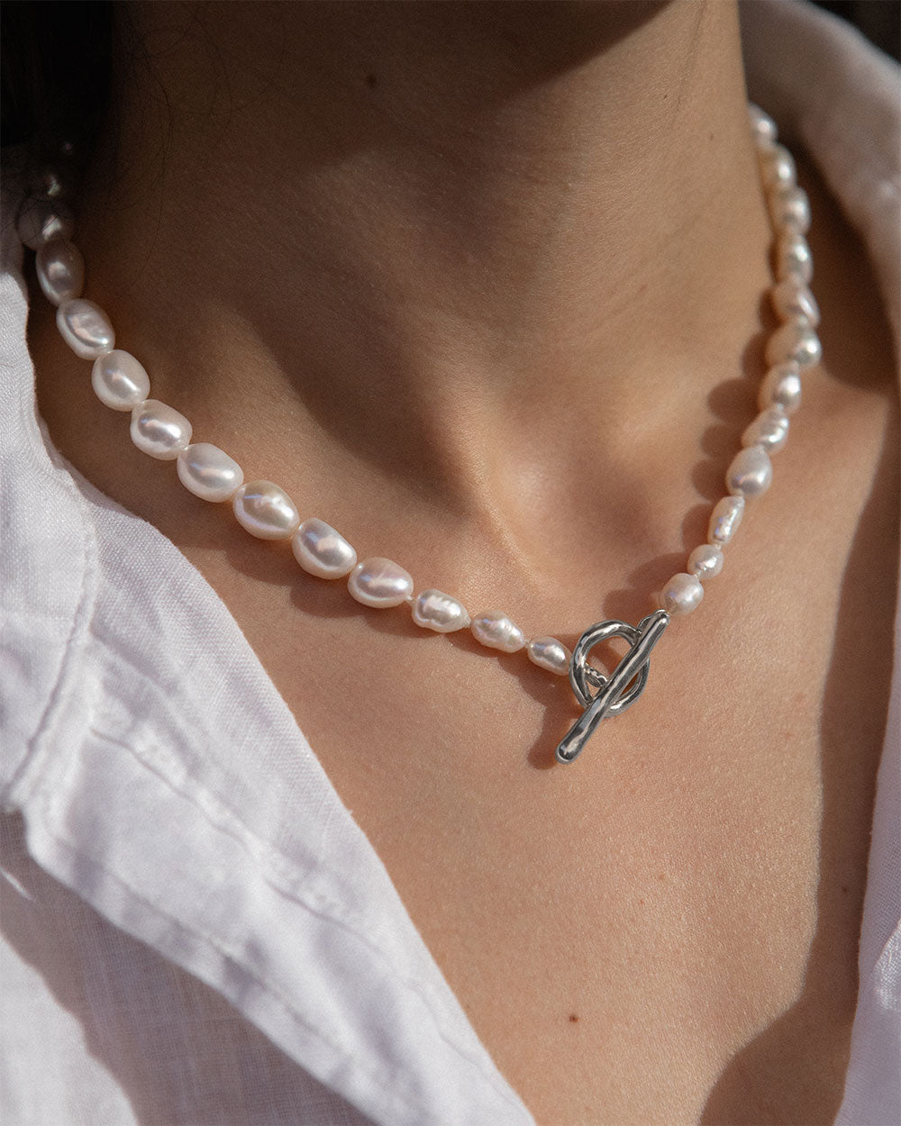 Baroque Pearl T-Bar Necklace