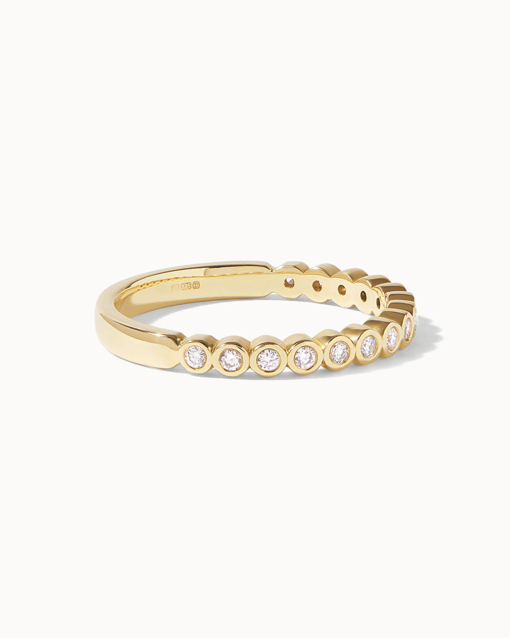 18ct Yellow Gold Bezel Diamond Half Eternity Ring white background side view