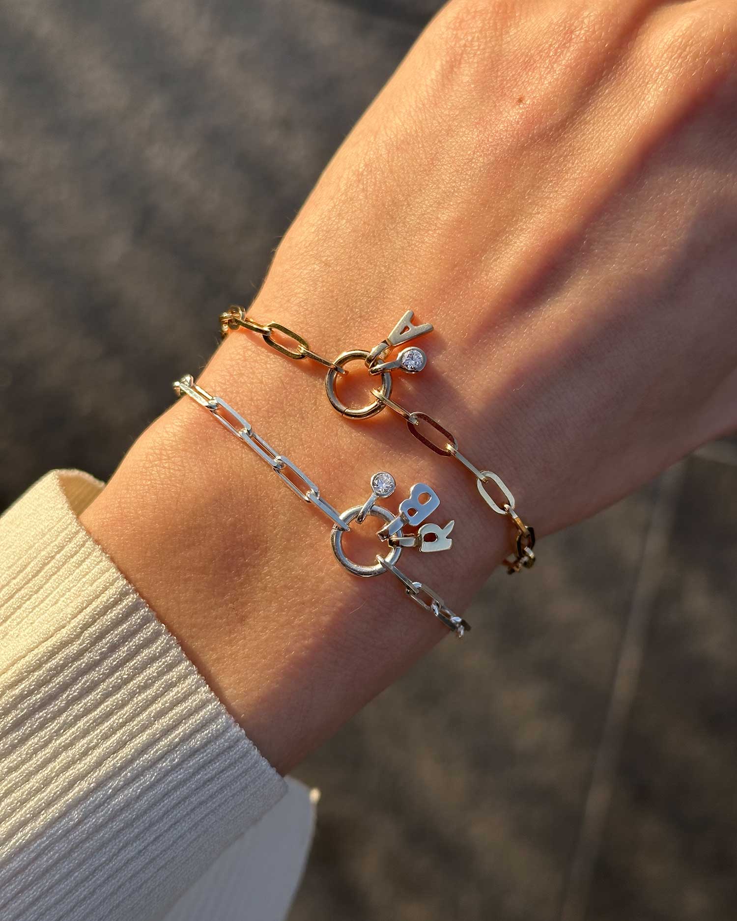 Paper Chain Initial Diamond Charm Bracelet