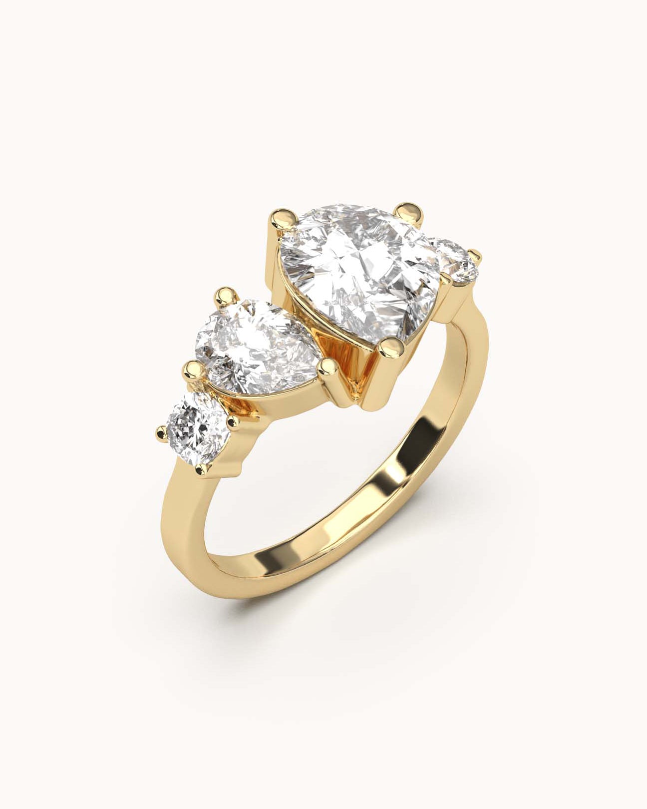Front view of Four Stone Lab Grown Diamond Cluster Ring with 9 Ct solid gold band on white background.