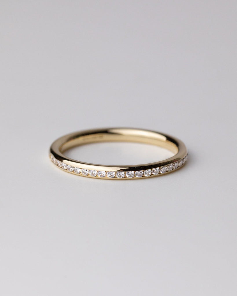 Recycled 9ct Solid Yellow Gold Diamond Eternity Ring with natural diamonds handmade in London by Maya Magal