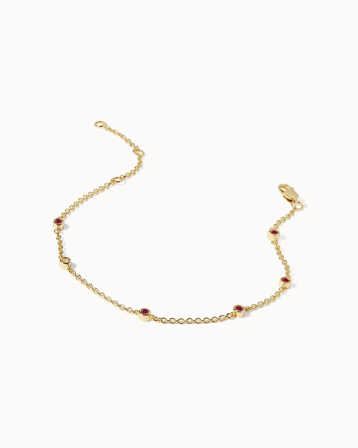 July Ruby Birthstone Station Bracelet