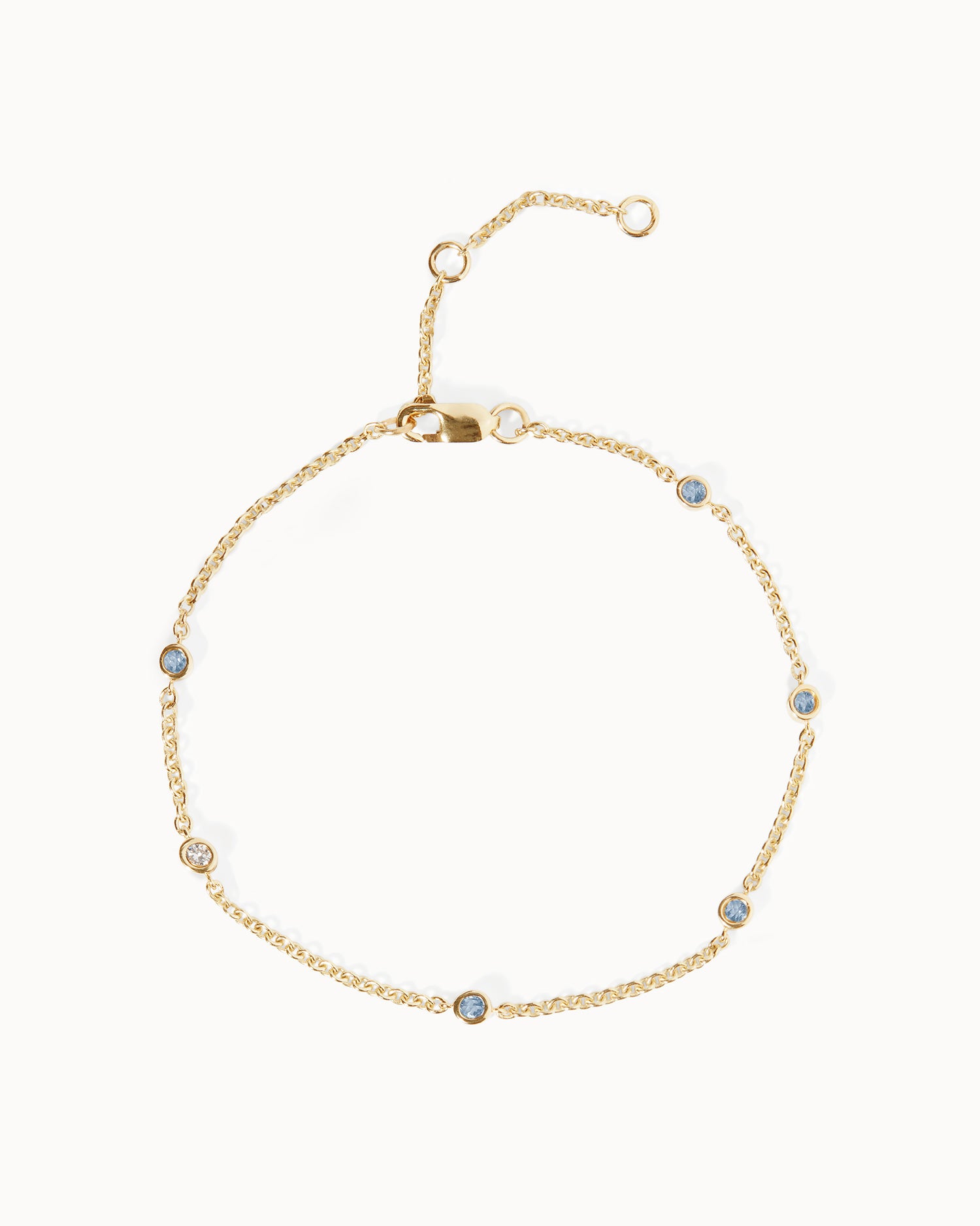 March Aquamarine Birthstone Station Bracelet