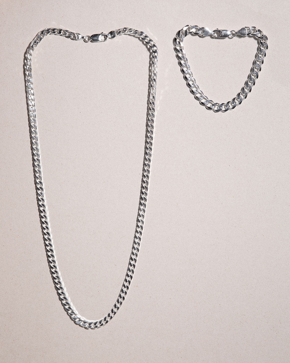 Heavy Curb Chain Necklace and Bracelet Set