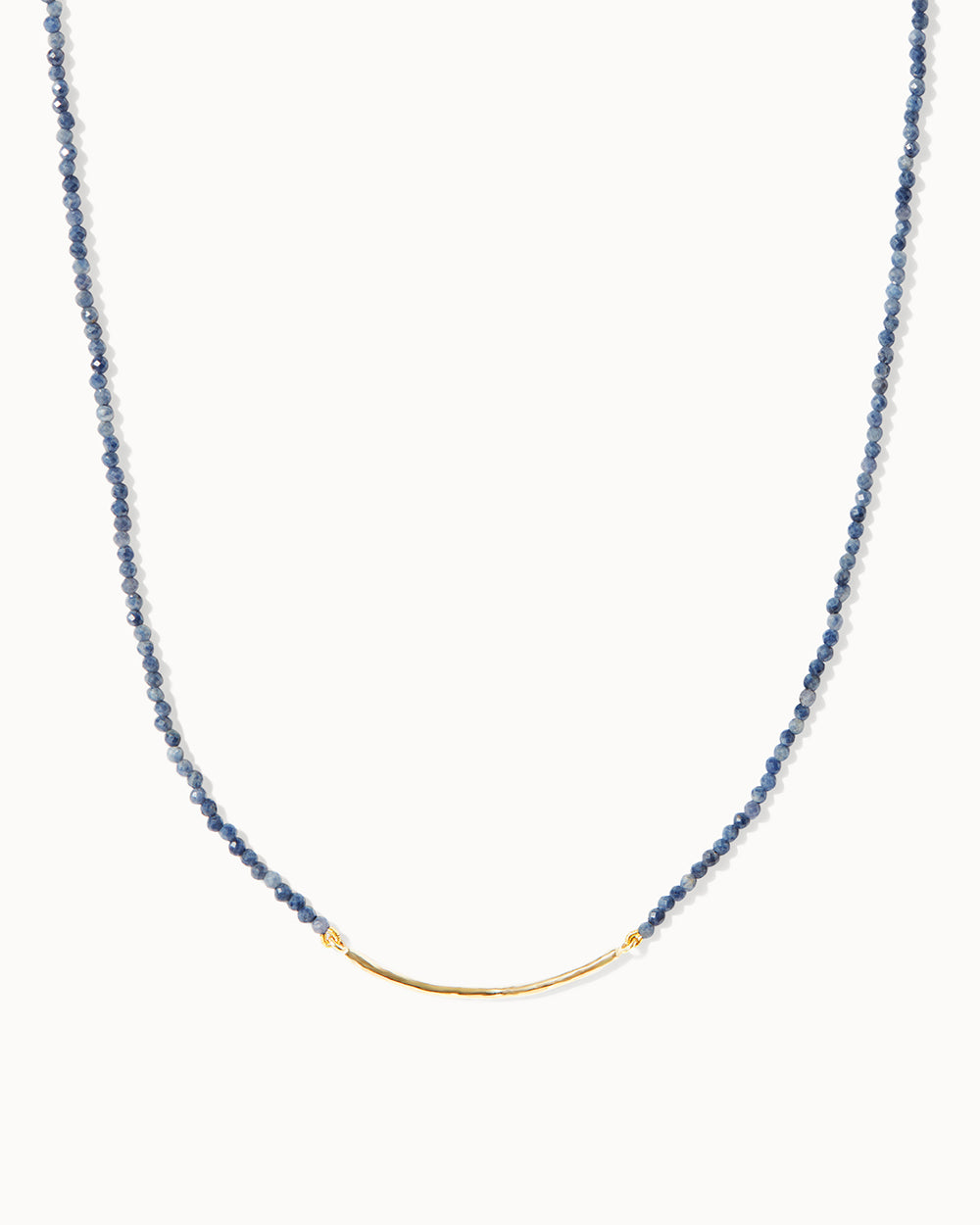 Deep blue sapphire beaded necklace with solid gold bar and clasp by Maya Magal London