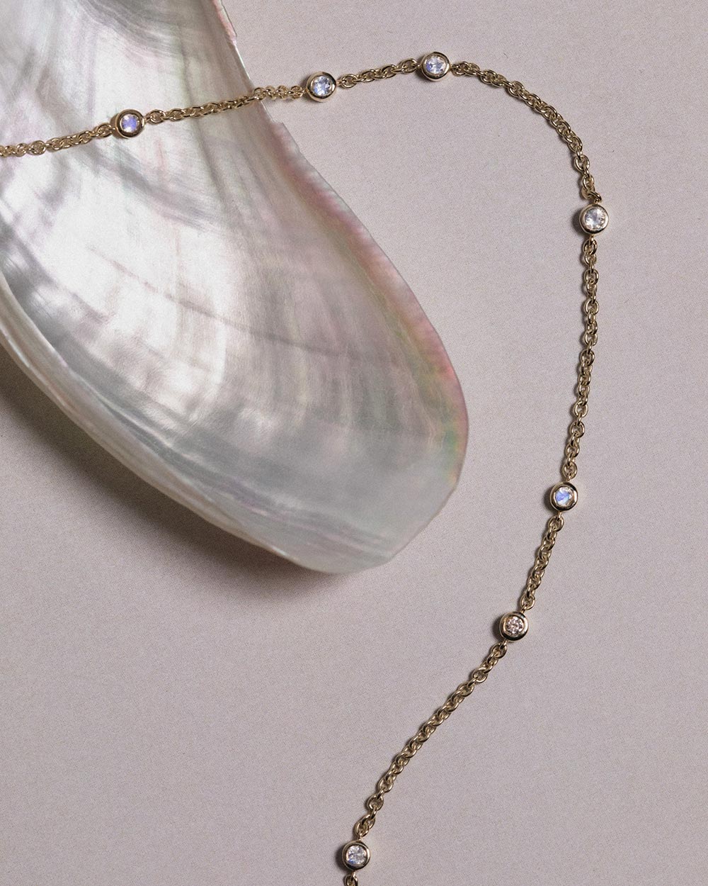 June Moonstone Birthstone Station Necklace