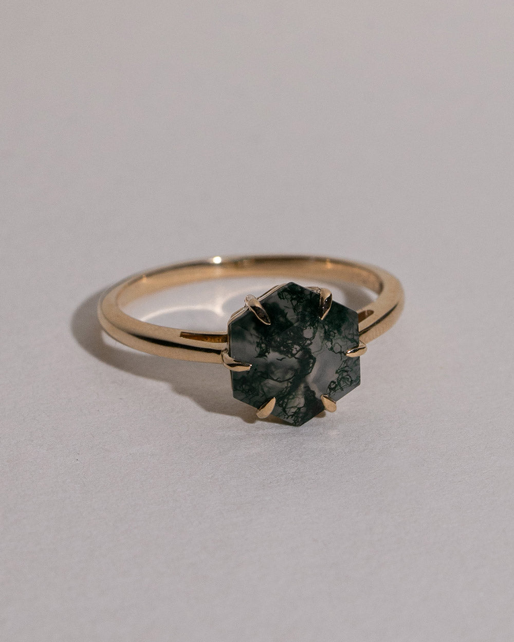 Moss Agate Hexagon Ring
