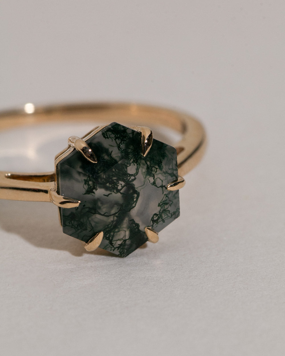Moss Agate Hexagon Ring