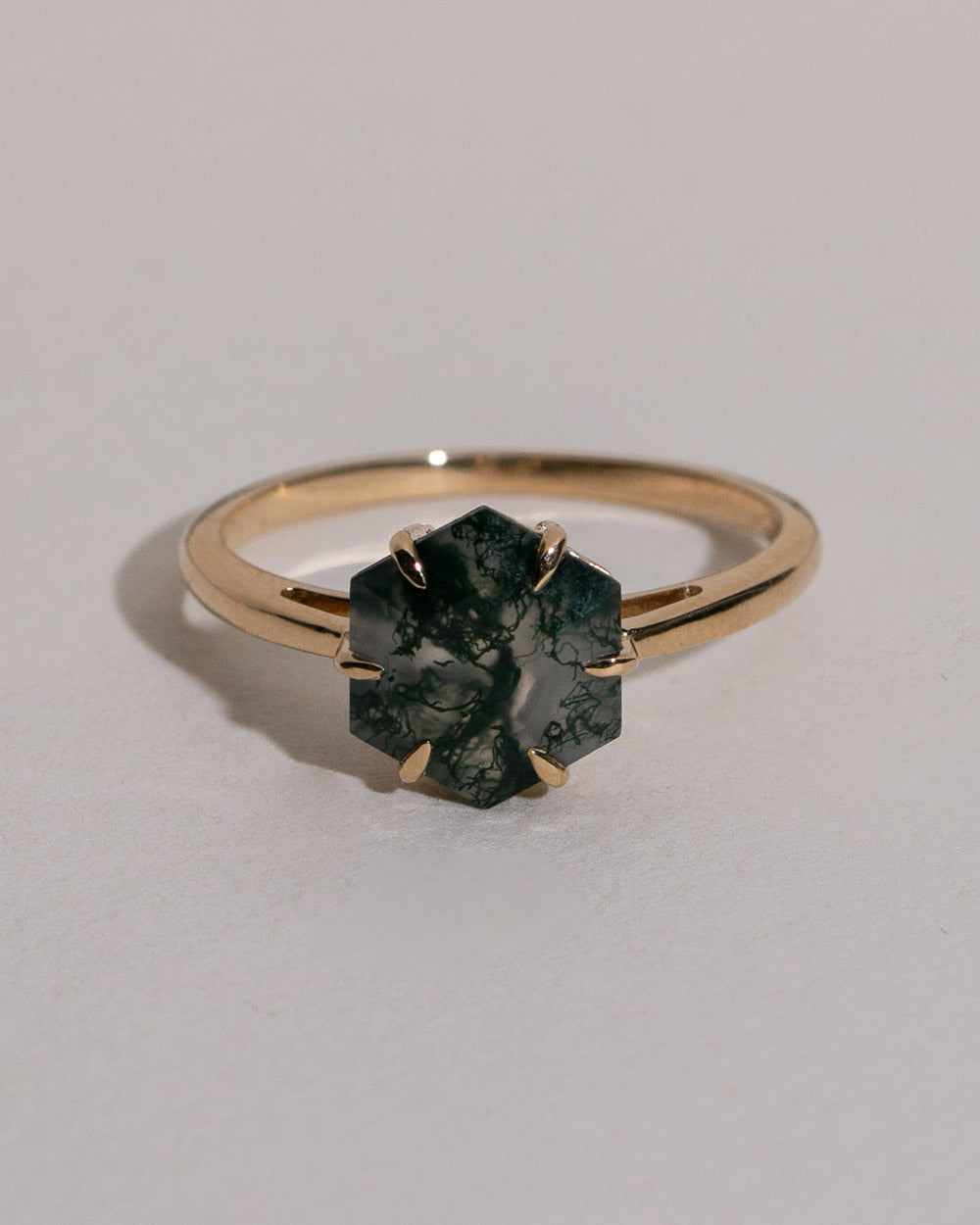 Moss Agate Hexagon Ring