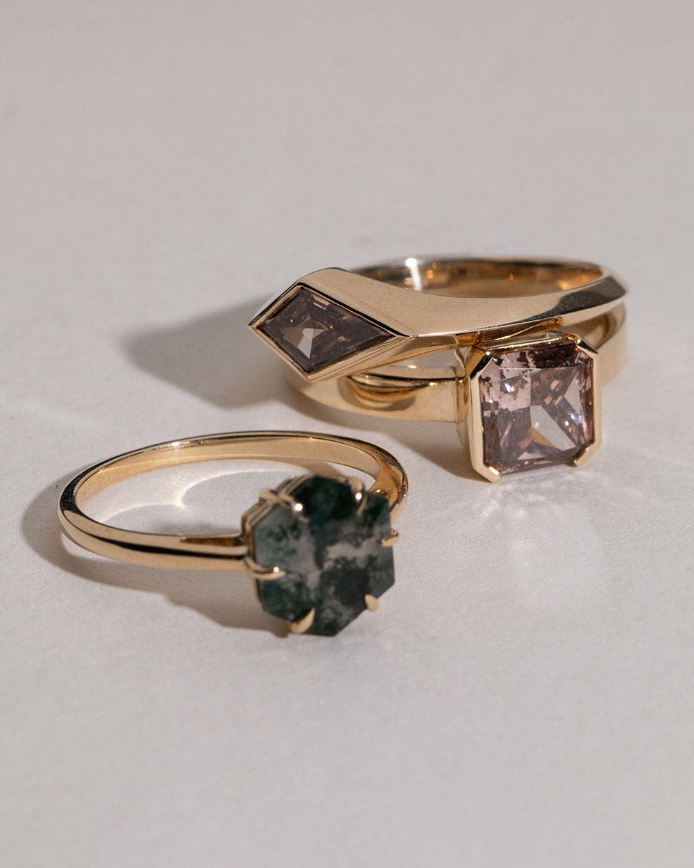 Moss Agate Hexagon Ring