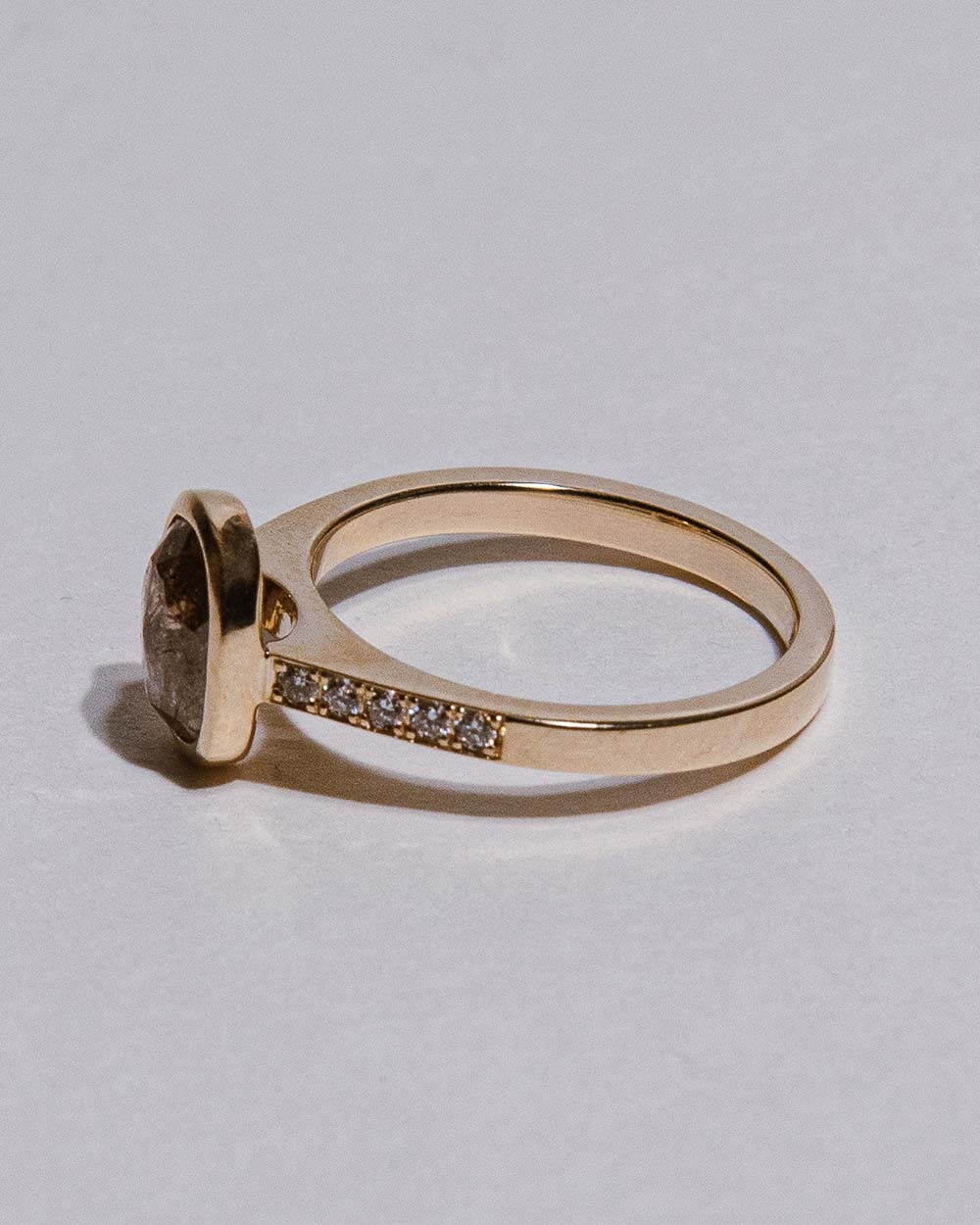 side view photo of 9 Ct solid gold Naomi 1.2ct Grey Diamond Ring on white background