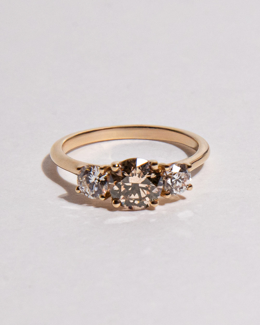 front view poto of 18Ct solid gold Noor 1.02ct Champagne Diamond Ring on white background