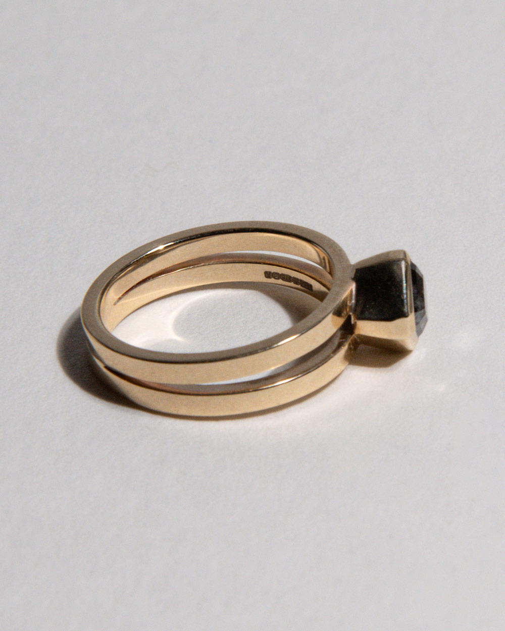 9 Ct solid gold Odette 1.28ct Grey Diamond Ring side view on white background
