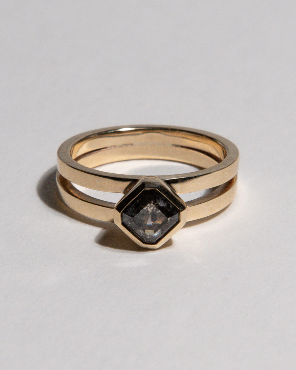 9 Ct solid gold Odette 1.28ct Grey Diamond Ring front view on white background