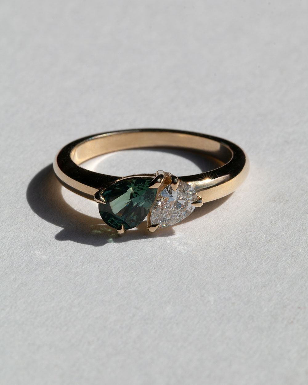 Pixie 1.01ct Green Sapphire Toi et Moi Ring front view white background