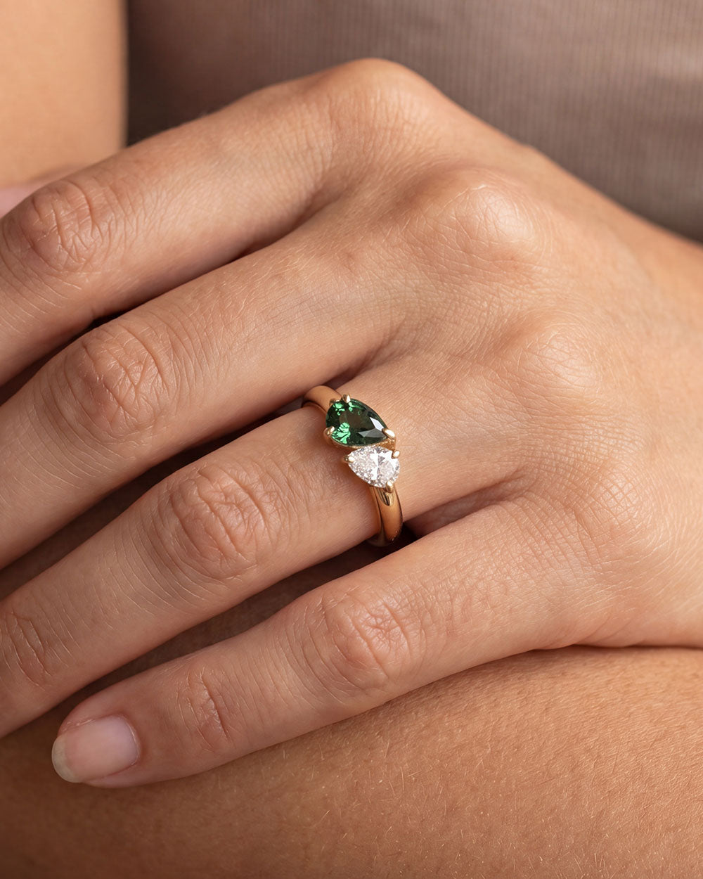 Pixie 1.01ct Green Sapphire Toi et Moi Ring