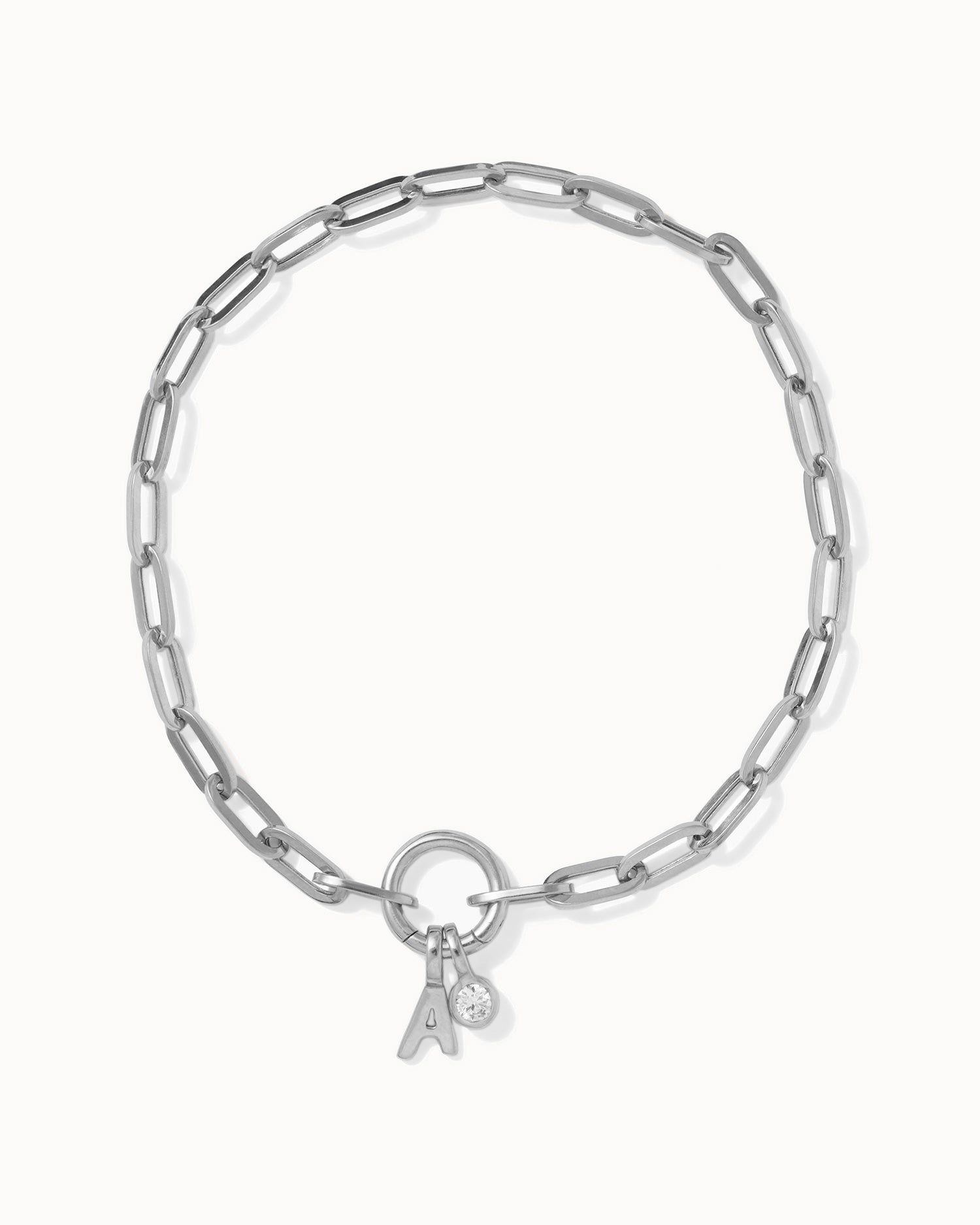Paper Chain Initial Diamond Charm Bracelet