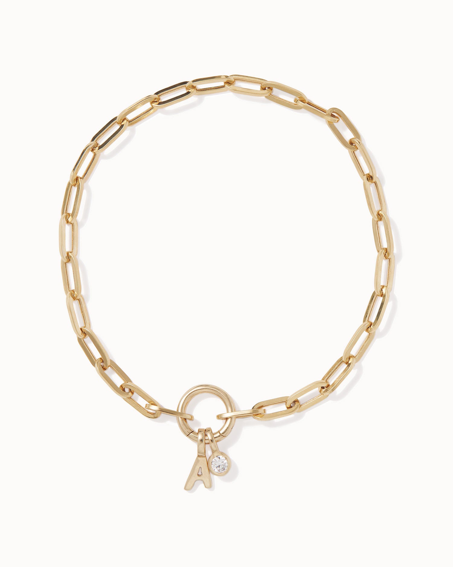 Paper Chain Initial Diamond Charm Bracelet