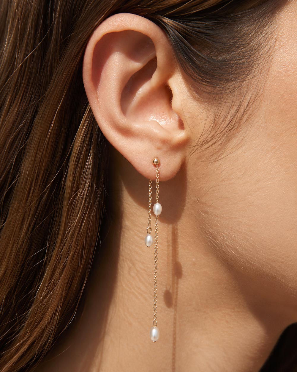 Solid Gold Double Drop Pearl Earrings