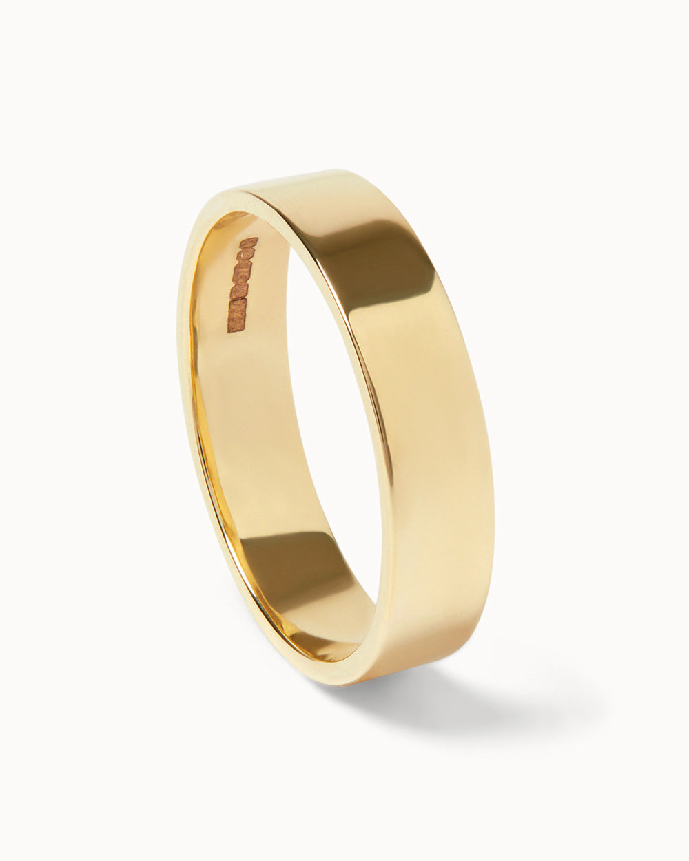 18ct Yellow Gold Signature Band Ring side view on white background
