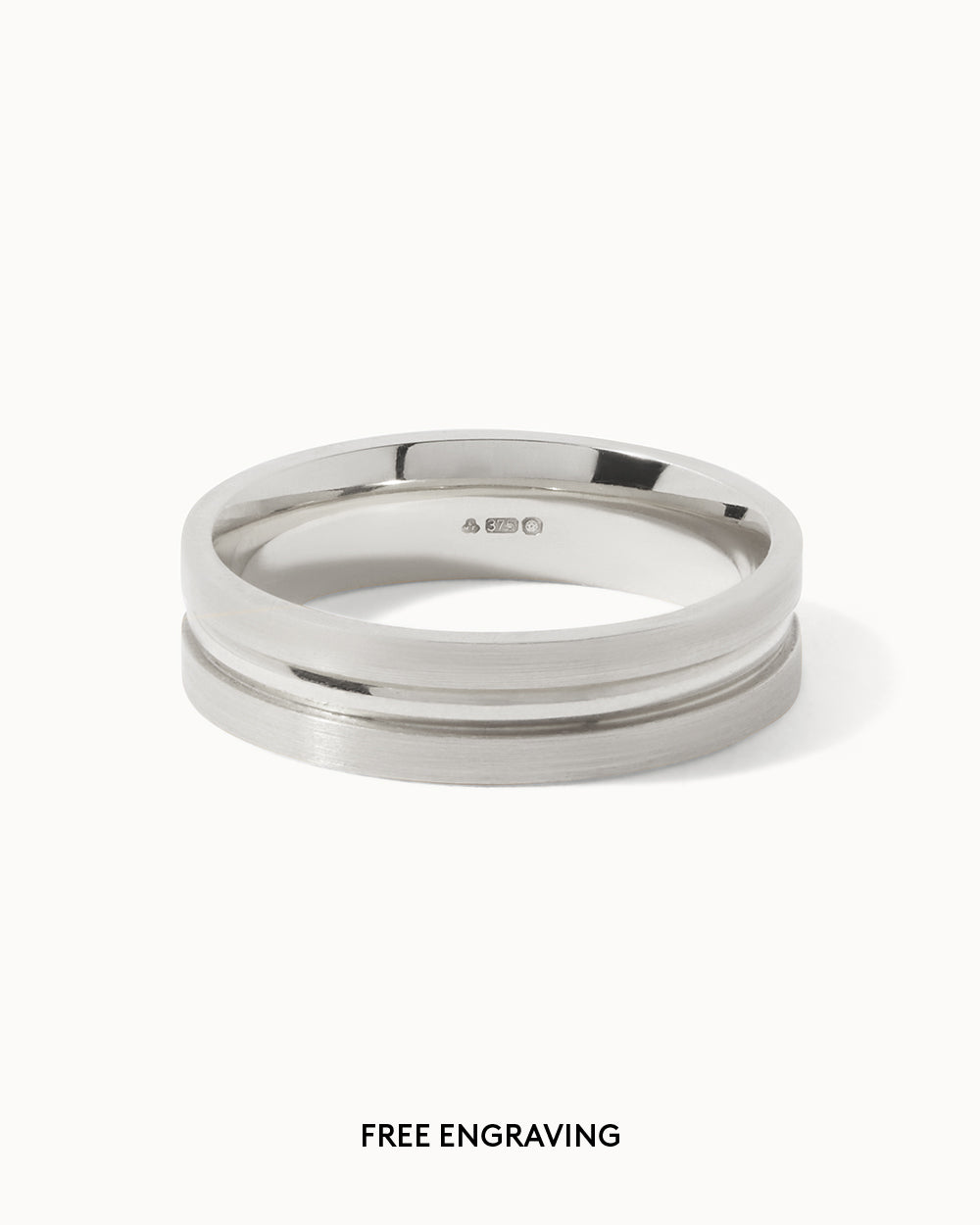 Solid White Gold Flat Court Groove Ring - 5mm Band