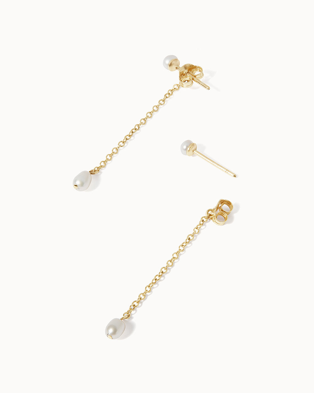 Solid Gold Drop Pearl Earrings