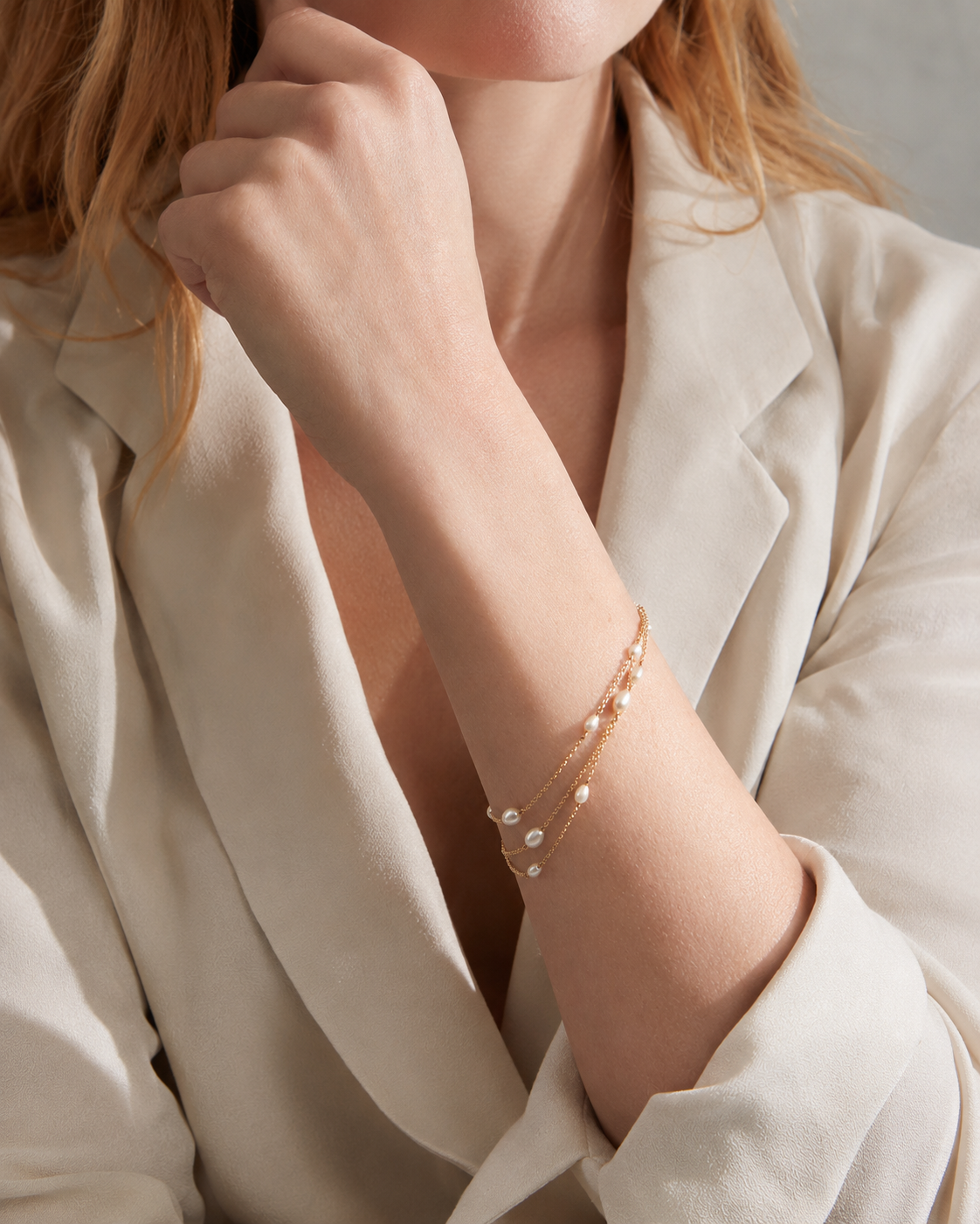 Solid Gold Pearl Wrapped Bracelet