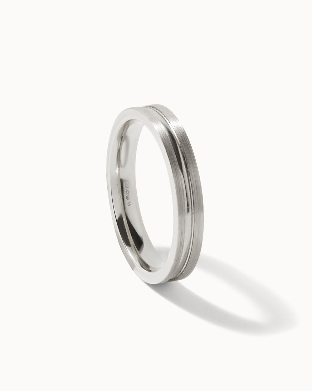 Solid White Gold Flat Court Groove Ring - 3mm Band