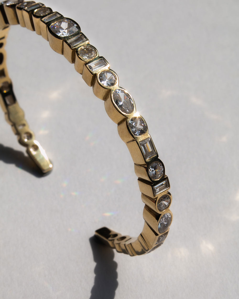 Vega Diamond Bangle stood up on white background.