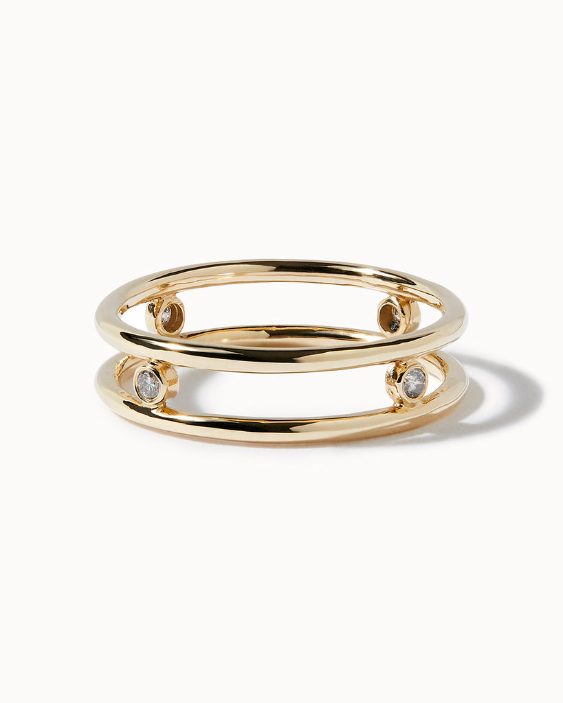 9ct Solid Gold Double Band Diamond Ring handmade in London by Maya Magal sustainable jewellery brand