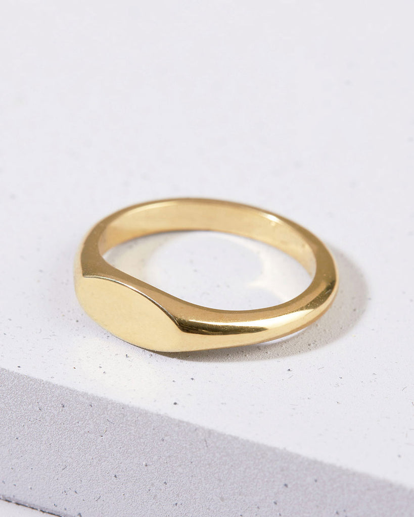 18ct Gold Plated Engravable Signet Ring handmade in London by Maya Magal contemporary jewellery brand
