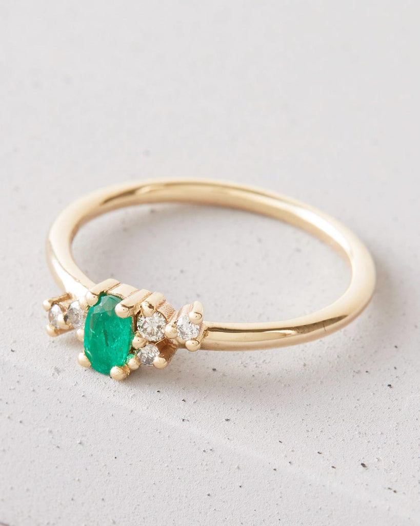 9ct Solid Gold Heirloom Emerald Cluster Ring handmade in London by Maya Magal modern jewellery brand