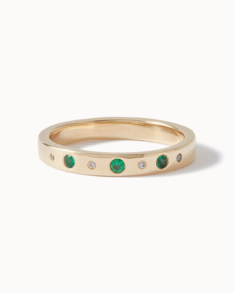 9ct Solid Gold Heirloom Half Eternity Emerald Ring handmade in London by Maya Magal sustainable jewellery brand