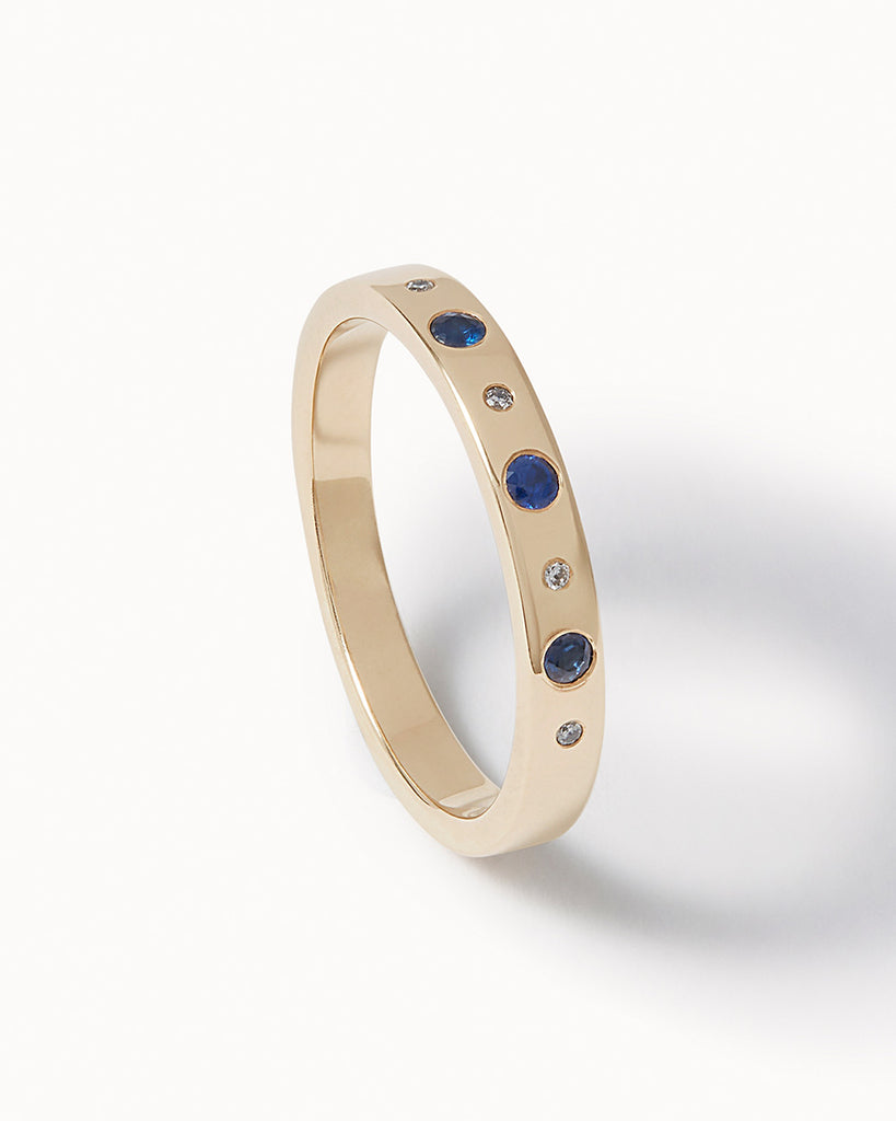 9ct Solid Gold Heirloom Half Eternity Sapphire Ring handmade in London by Maya Magal wedding jewellery brand